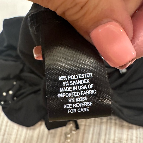 Elegant Black Pearl Bell Sleeve Tunic Blouse Keyhole Back Roz & Ali Large - Picture 8 of 8